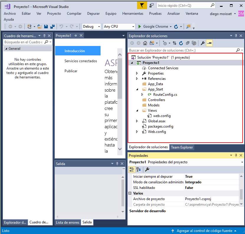 Microsoft Visual Studio - esqueleto proyecto Nuevo Proyecto MVC con C#