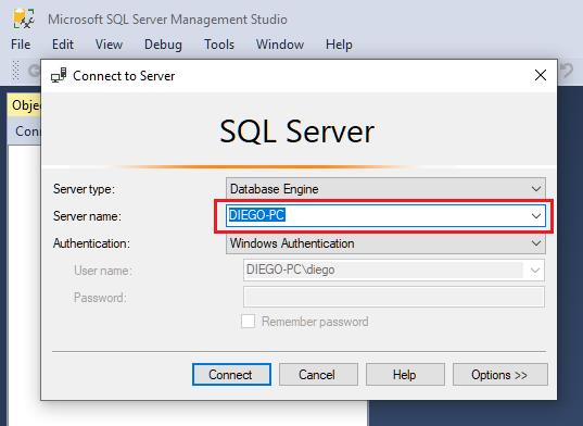 Nombre del servidor SQL Server