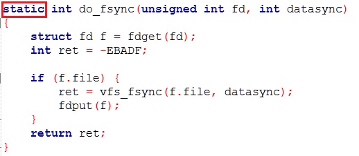 definición de función static en el código fuente linux