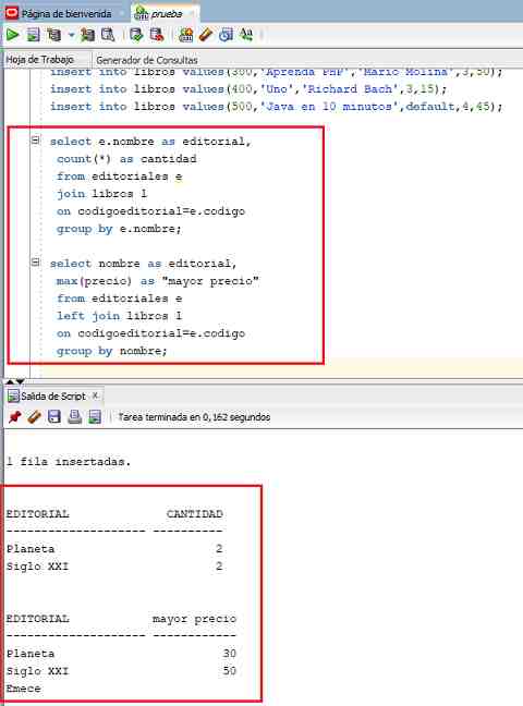 SQL Developer combinaciones y funciones de agrupamiento