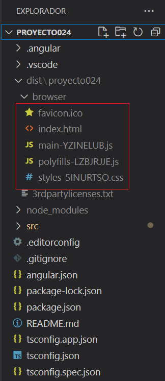 archivos generados por Angular