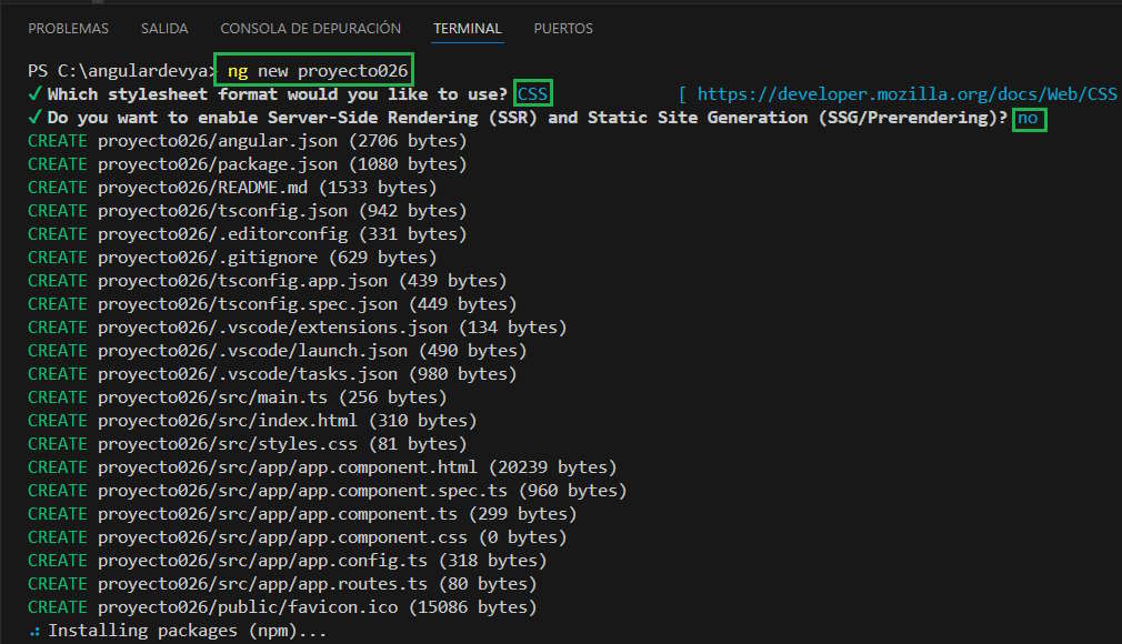 Creación proyecto Angular por defecto