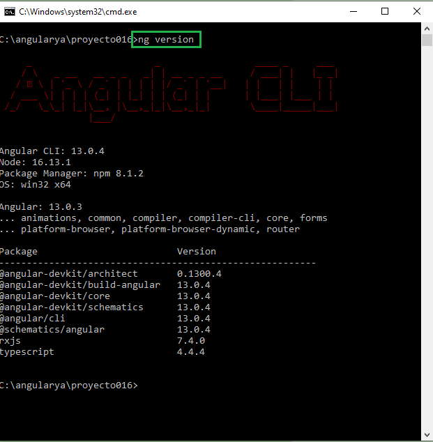 Angular.CLI comandos versión