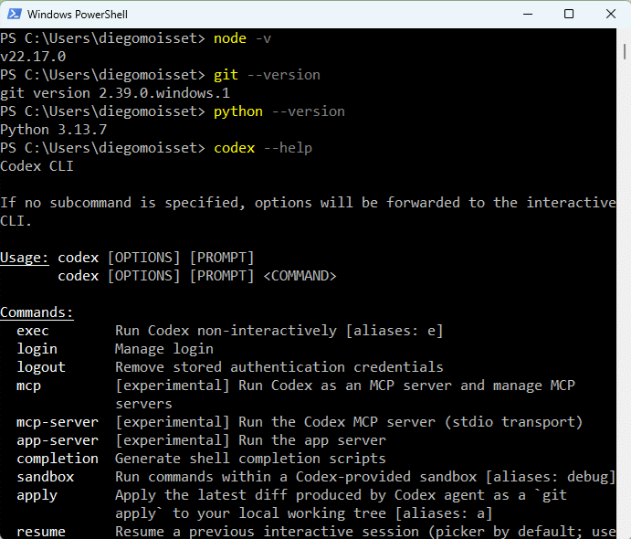 Resultados de verificar las versiones de las herramientas
