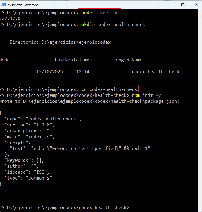 proyecto en node.js y express codex