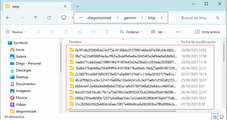directorio temporal de Gemini CLI