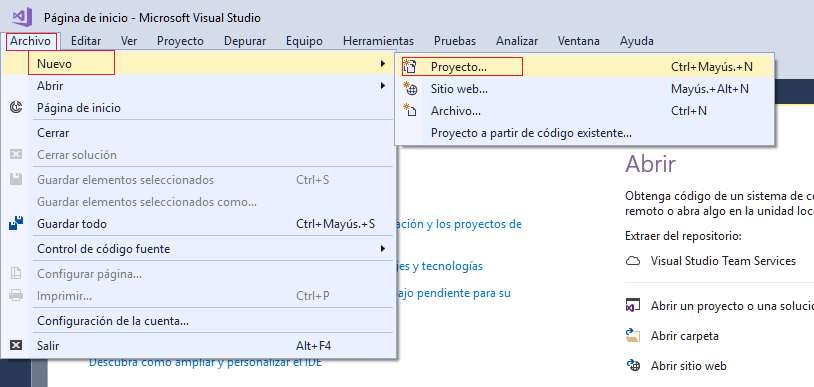 Microsoft Visual Studio - Nuevo Proyecto