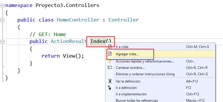 Microsoft Visual Studio - MVC con C# - Crear vista