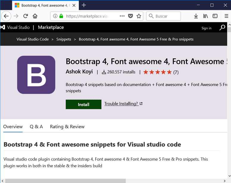 Editor de texto VS Code : extensiones de Bootstrap 4