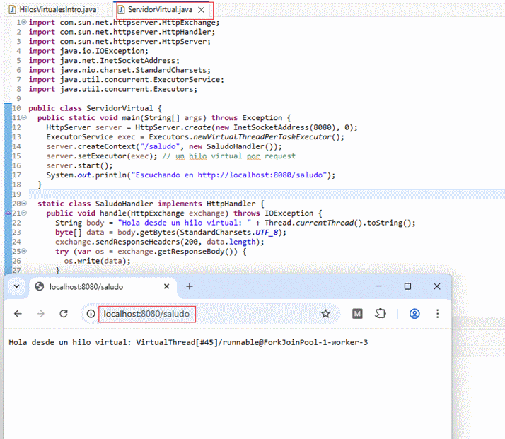 Diagrama de servidor con hilos virtuales