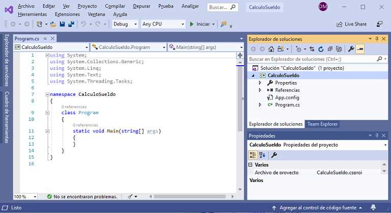 Microsoft Visual Studio - esqueleto proyecto