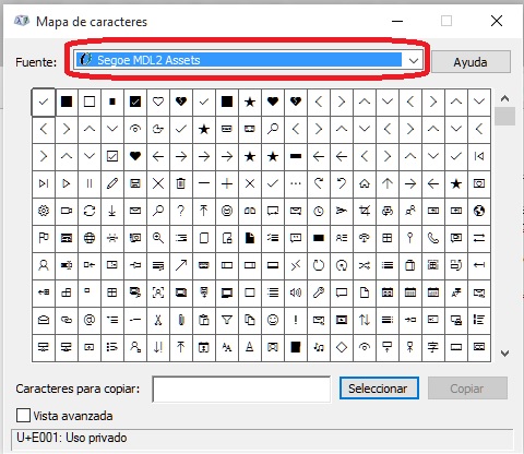 programa mapa de caracteres