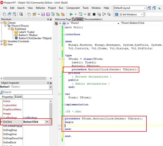 events - Object Inspector - Delphi