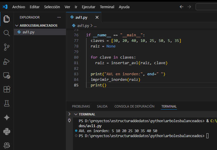 Visualizaci&oacute;n de un &aacute;rbol AVL equilibrado