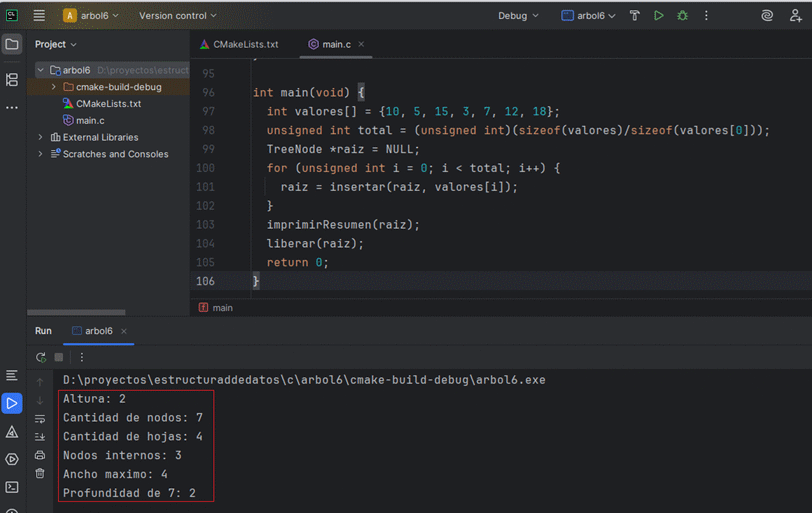 Medidas de un árbol binario