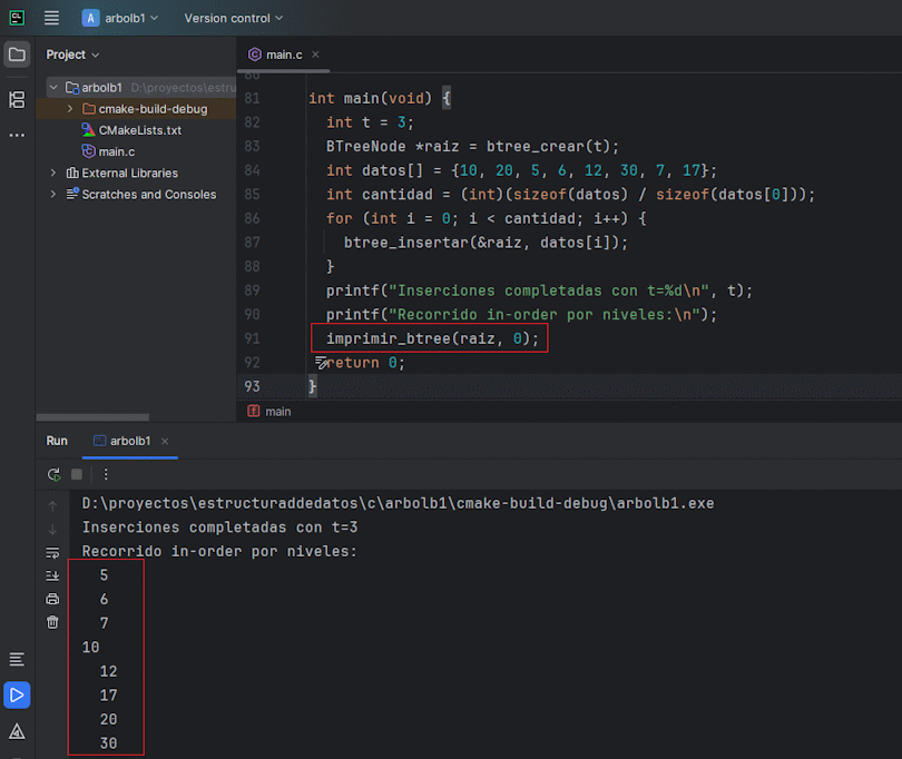 Diagrama de inserción en árbol B