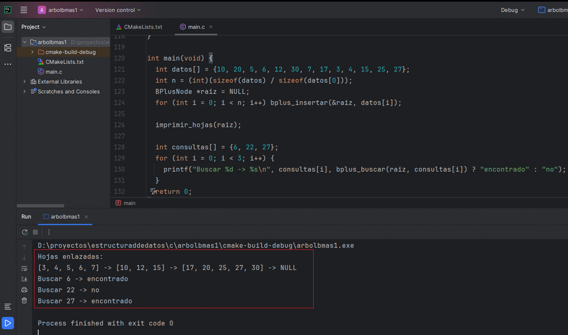 Diagrama de operaciones en árbol B+