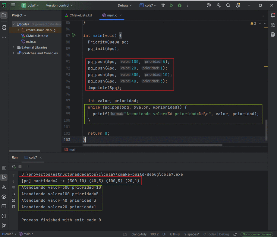 Diagrama del heap binario mostrando reordenamientos según prioridad