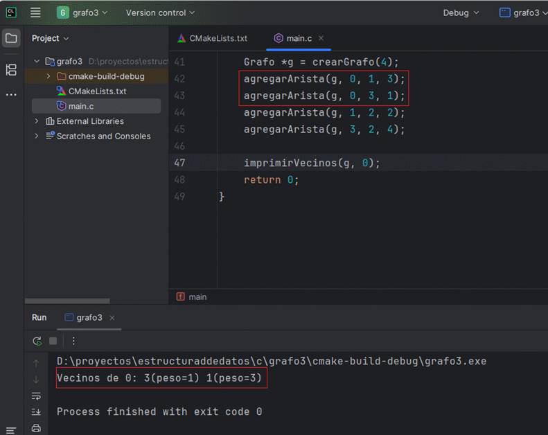 Lista de adyacencia con vecinos y pesos