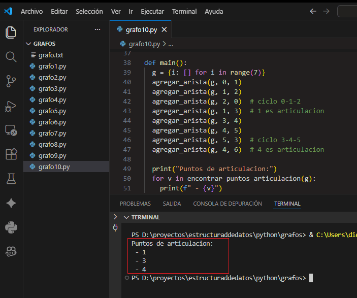 Ejemplo de puntos de articulacion