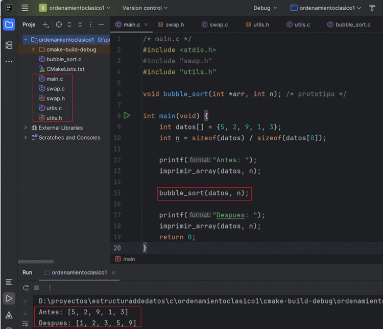 Ejemplo visual de Bubble Sort paso a paso