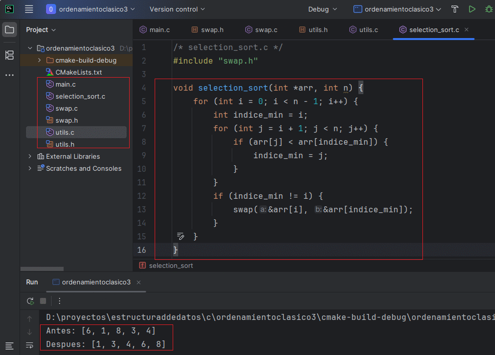 Diagrama de Selection Sort paso a paso