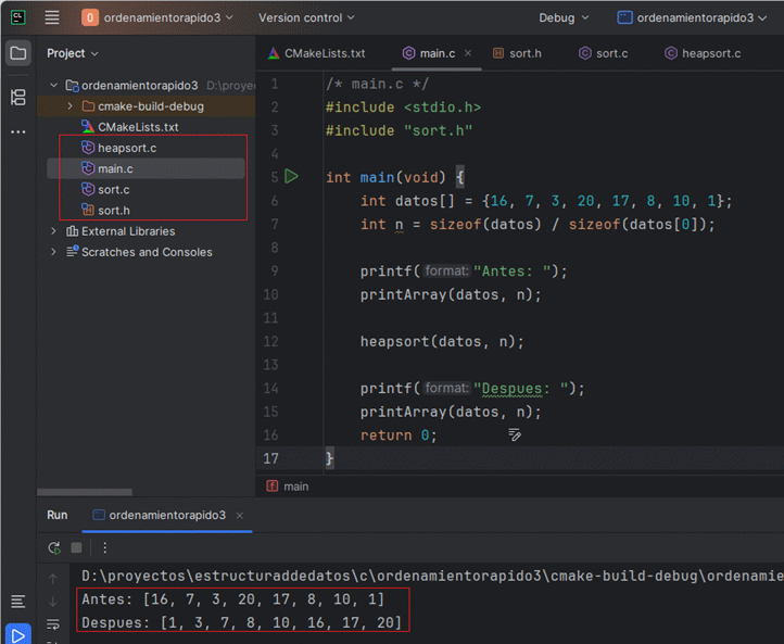 Montículo binario aplicado en HeapSort