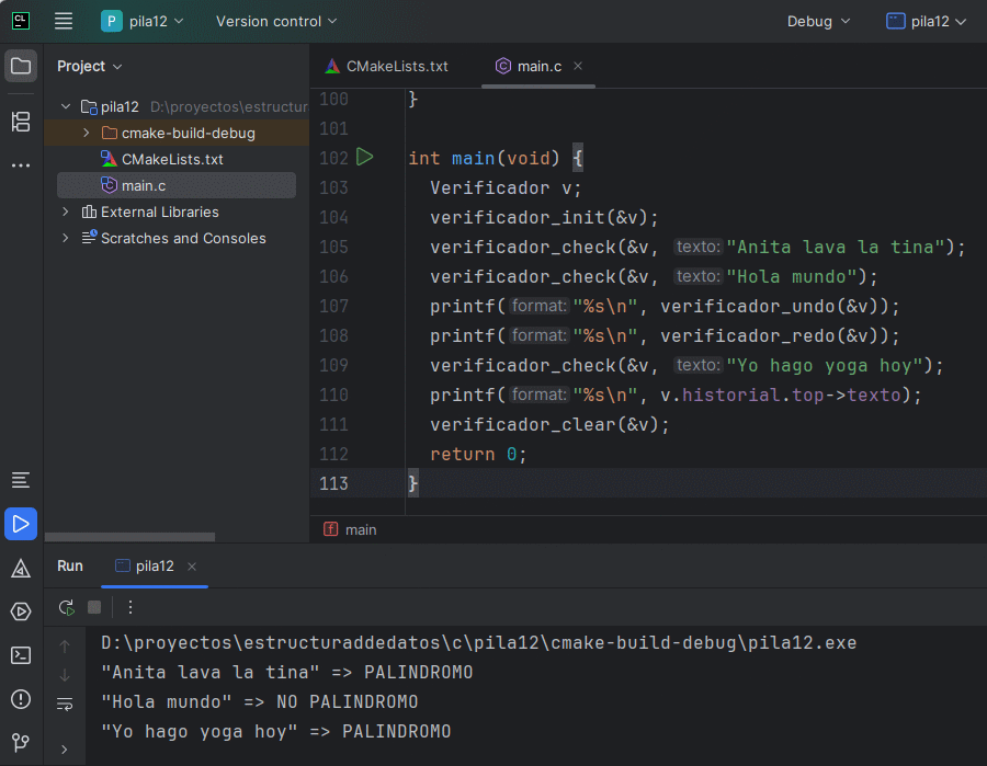 Historial de pal&iacute;ndromos verificados