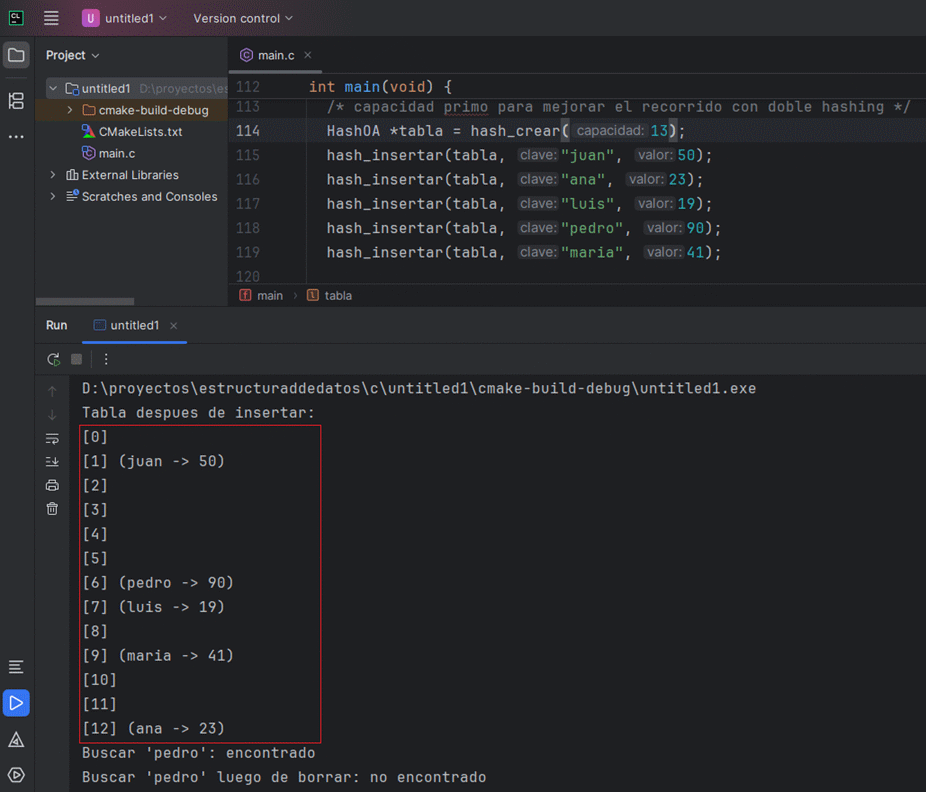 Visualizacion de direccionamiento abierto y doble hashing