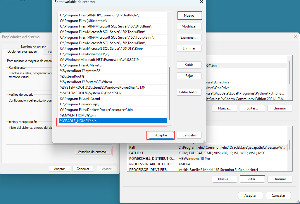 Incorporación de %GRADLE_HOME% en la variable Path