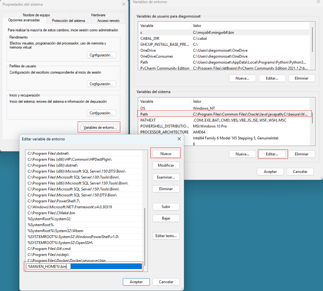 Validación de la variable Path para Maven