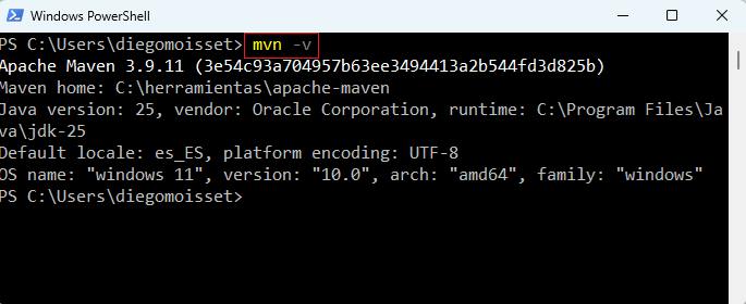 Validación de Maven con mvn -v en Windows