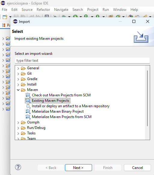 Importación de proyecto Maven en Eclipse IDE