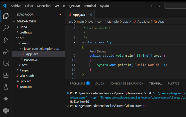 Detección de proyecto Maven en Visual Studio Code