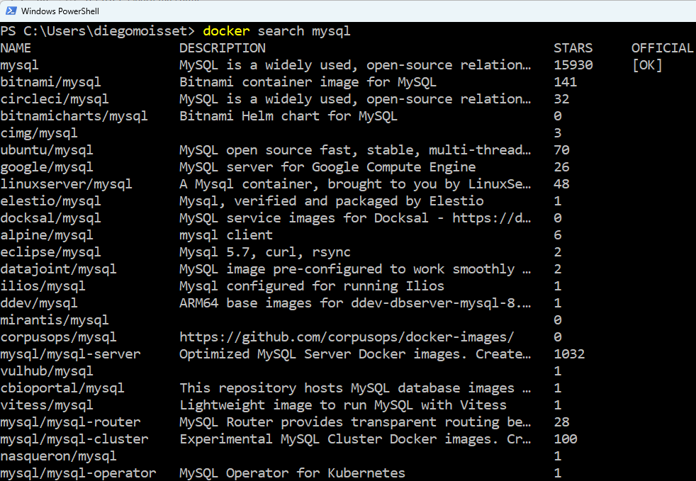 Salida del comando docker rm para eliminar contenedores