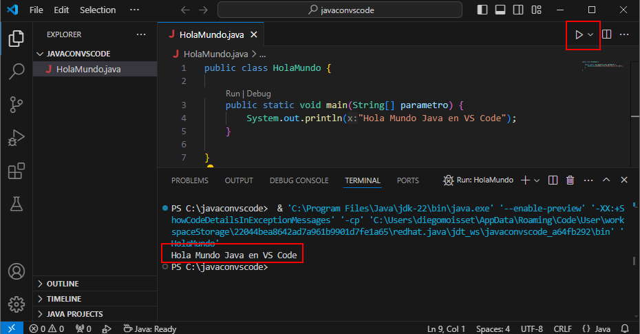 VS Code java ejecución