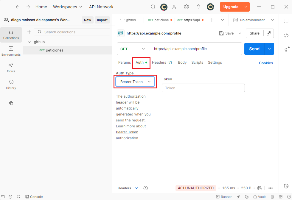 Configurar Bearer Token en Postman