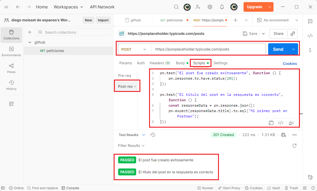 scripts en Postman para validaciones