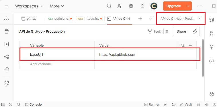 Definir variables en un entorno de Postman