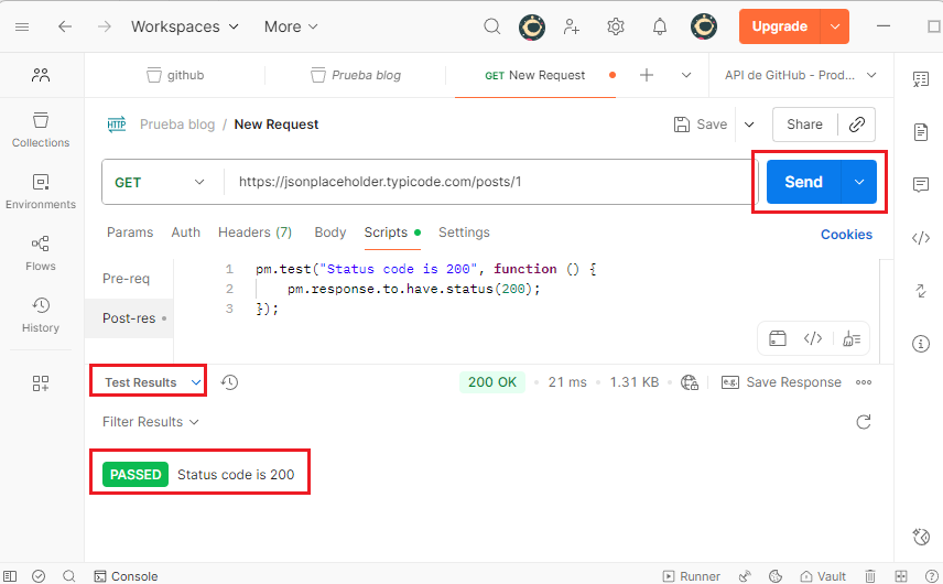Resultados de los tests en Postman