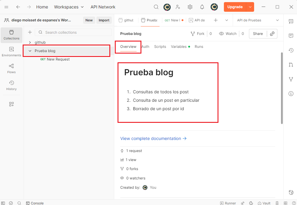 Editando la descripción de una colección con Markdown