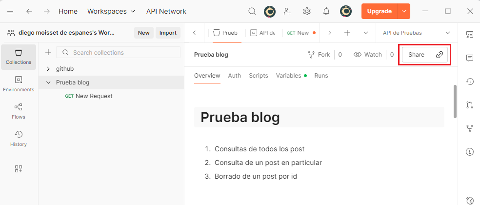 Publicando la documentación de una API desde Postman