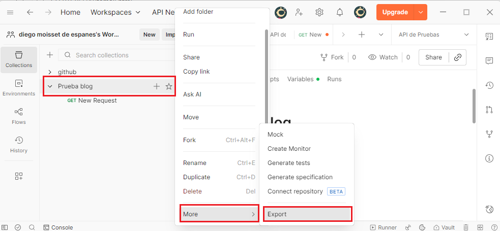 Exportar una colección de Postman como archivo JSON