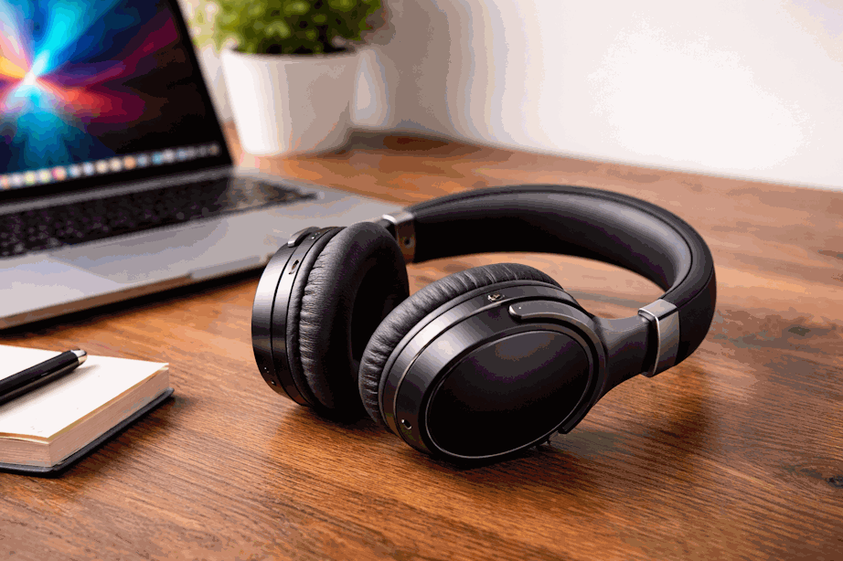 Auriculares sobre escritorio