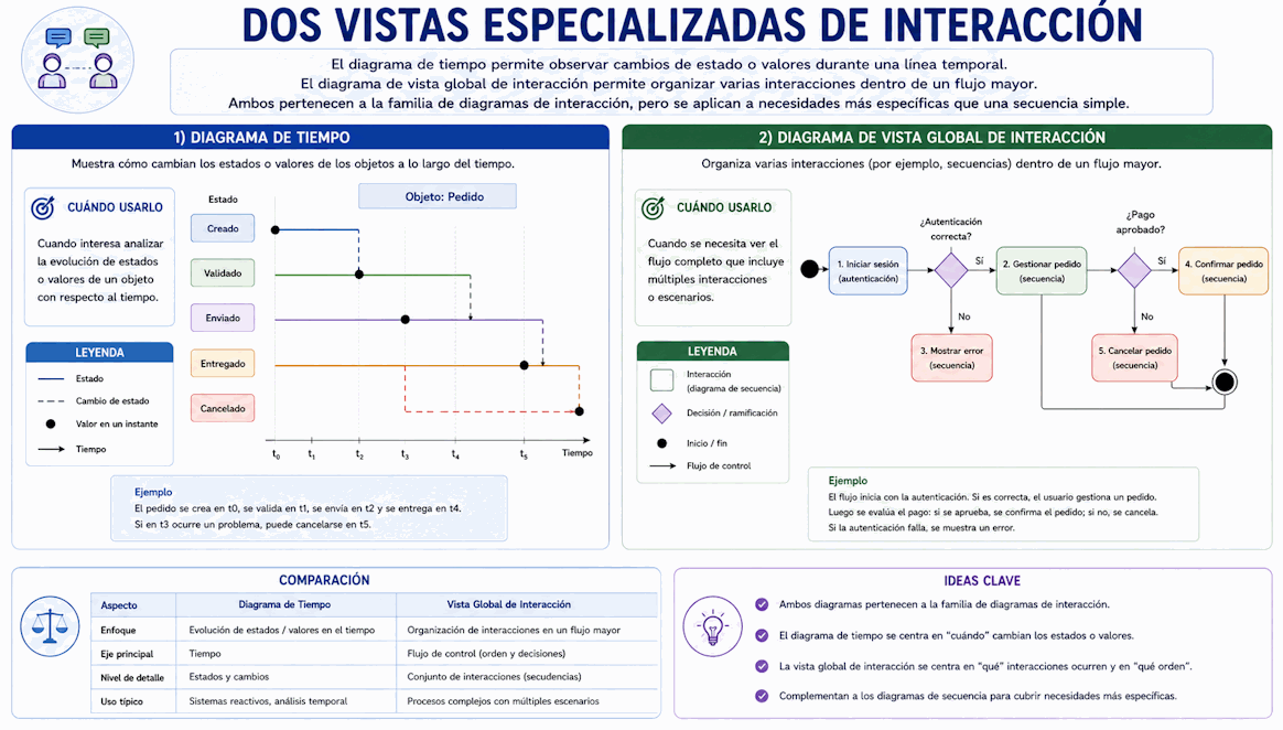 Diagramas UML de tiempo y de vista global de interacción como vistas especializadas de interacción