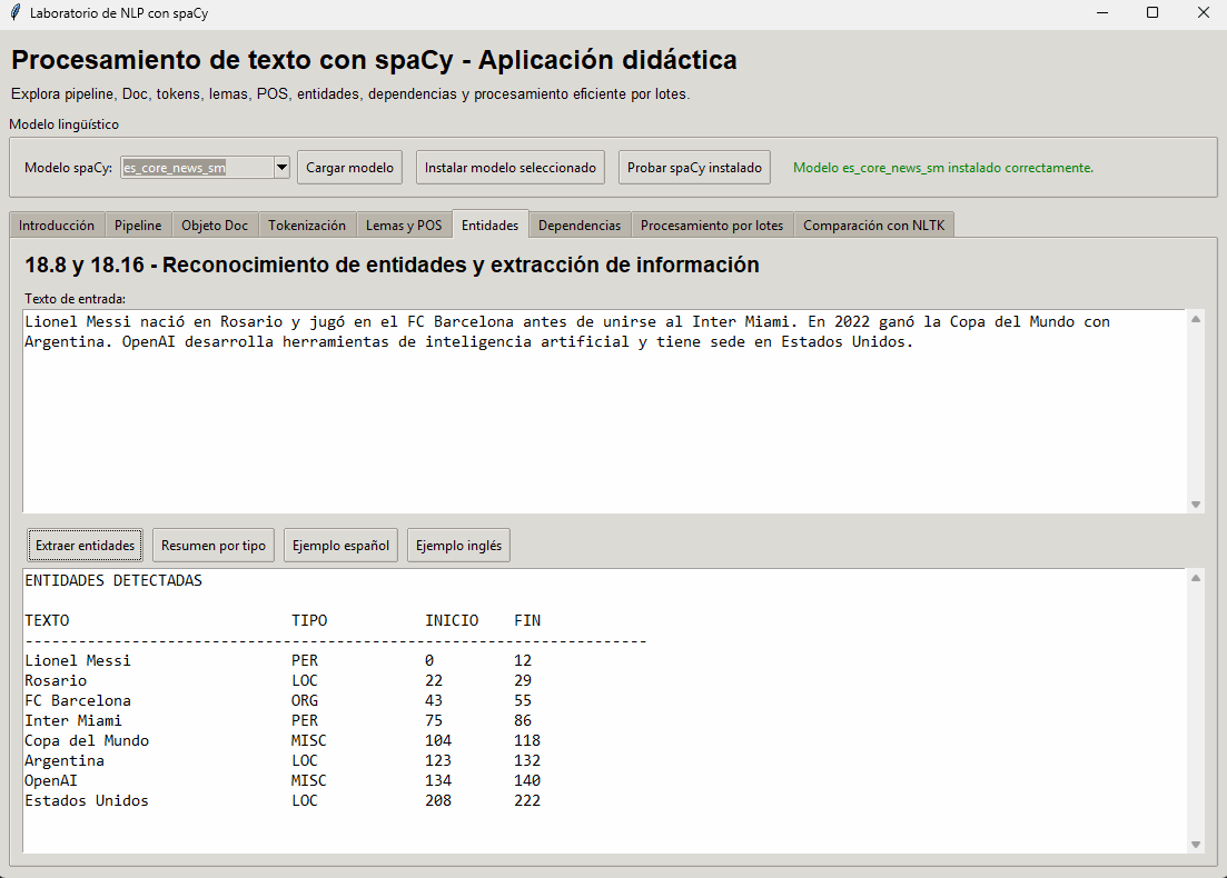 Aplicación didáctica de escritorio con spaCy