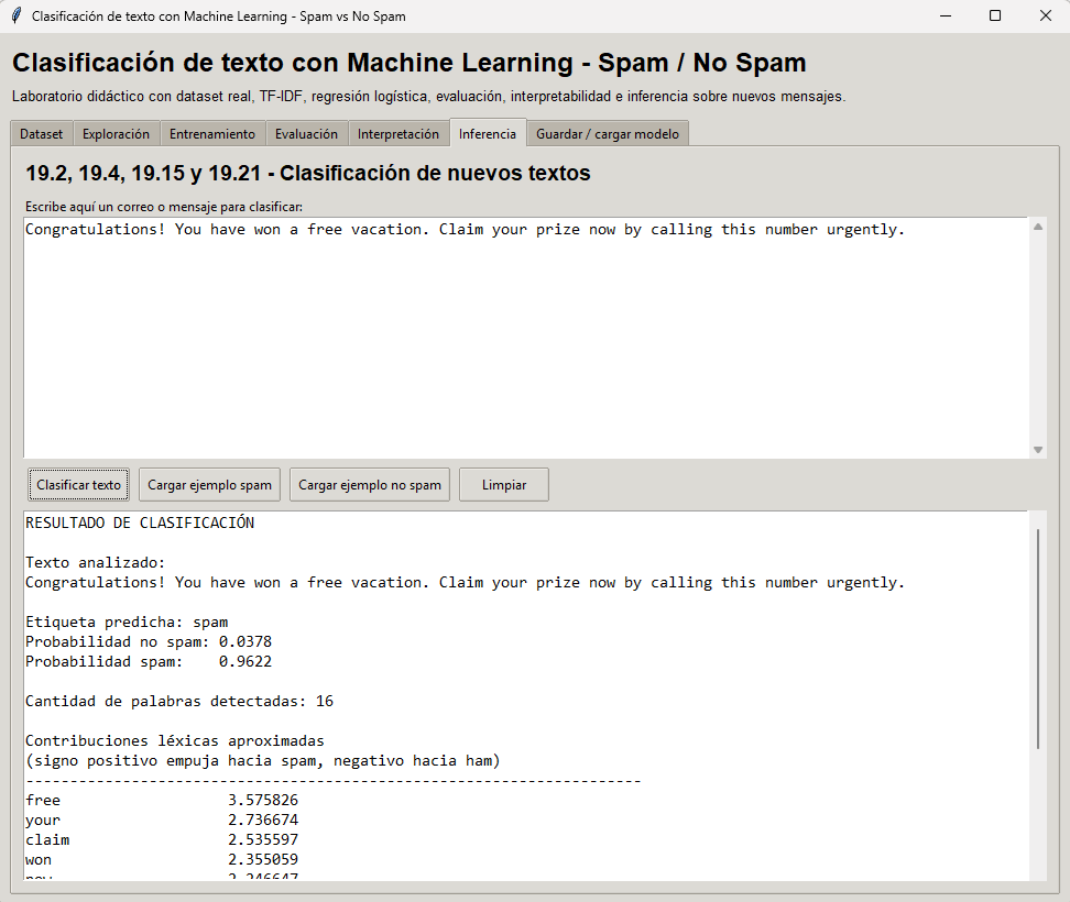 Aplicación de escritorio para clasificar spam con Machine Learning