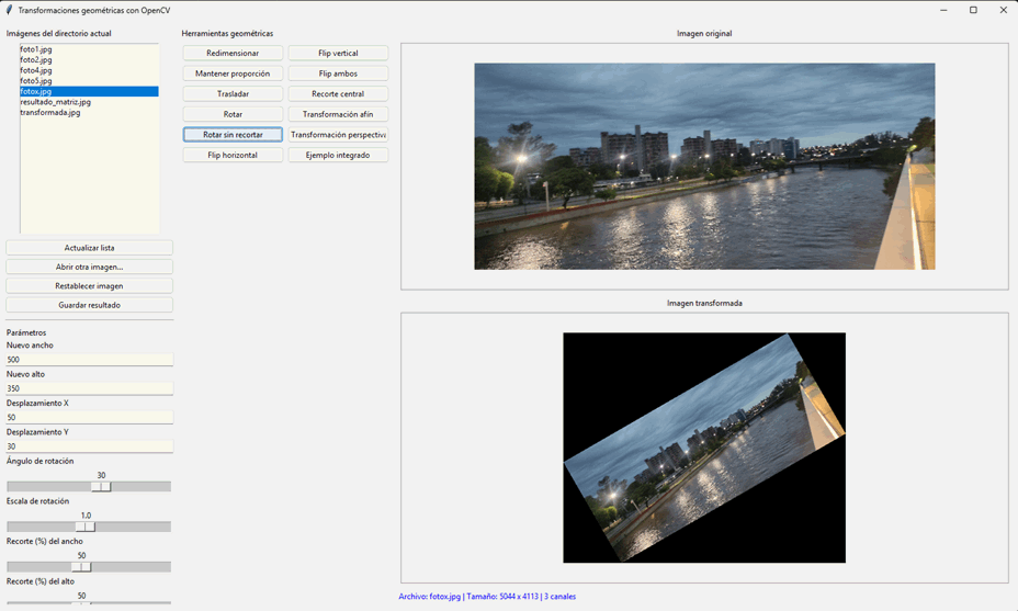 Aplicación gráfica de transformaciones geométricas con OpenCV