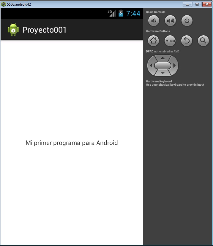 AVD con programa Android en ejecucion