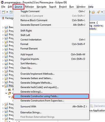 java generate constructor using Fields eclipse